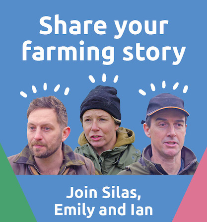 Share your farming story graphic with headshots of 3 farmers